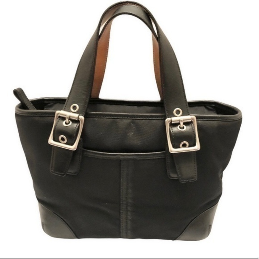 Coach nylon leather black buckles Hampton tote bag